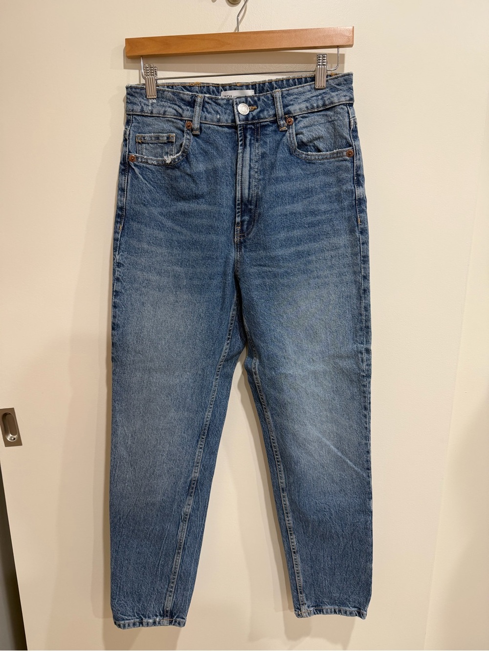 Zara Women Medium Blue Straight Denim Mom Jeans